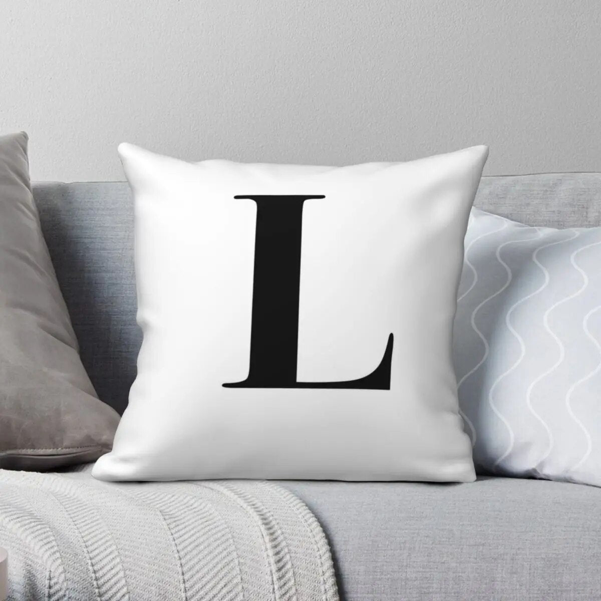 Letter L Monogram Initial Pillowcase Polyester Linen Velvet Zip Decor Throw Pillow Case Home Cushion Cover 18"