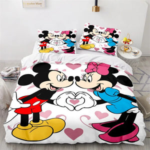 Disney Mickey Minnie Mouse Bedding Set Double Queen King Cartoon Duvet Cover Set Single Twin Bedclothes For Child Kid Girl Boy