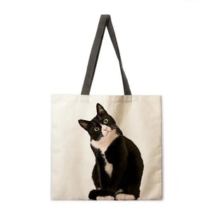 Foldable shopping bag black cat handbag lady shoulder bag lady leisure handbag outdoor beach handbag