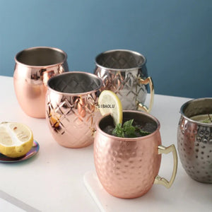 1/ 4 Pieces 550ml 18 Ounces Moscow Mule Mug Stainless Steel Hammered Copper Plated Beer Cup Coffee Cup Bar Drinkware