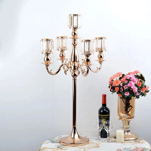 PEANDIM Crystal Candelabras Wedding Table Centerpiece Luxury Candelabrum Gold Metal Candle Holders For Home Decoration 10 PCS