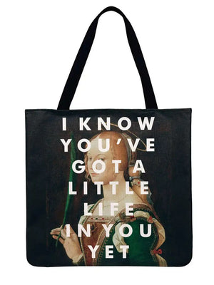 European Classical Oil Painting Printing Tote Bag Linen Febric Casual Tote Shoulder Bag Women Beach Bags Foldable Shopping Bag