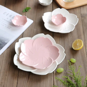 Ceramic Sakura Dinner Set Pink Kitchen Tableware Plates Flower Shape Chili Sauce Dish Plastic Plates Plates