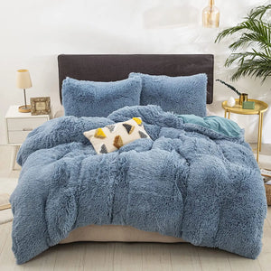 Fluffy Comforter Cover Bed Set Faux Fur Fuzzy Duvet Cover Set Luxury Ultra Soft Plush Shaggy Duvet Cover 3 Pieces