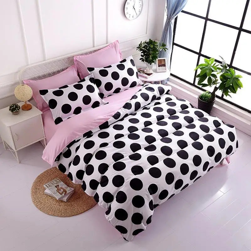 Black White Wave point Printed 4pcs Bed Cover Set Duvet Cover Adult Child Bed Sheet and Pillowcase Comforter Bedding Set 61007