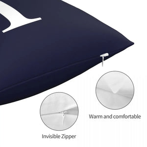 Navy Blue Basic Monogram J Square Pillowcase Polyester Linen Velvet Pattern Zip Decor Pillow Case Sofa Seater Cushion Cover 18"