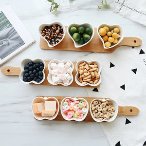 Japan Style Fruits Platter Serving Trays Creative Ceramic Dish Plates for Snacks/Nuts/Desserts Eco Natural Bamboo Tray