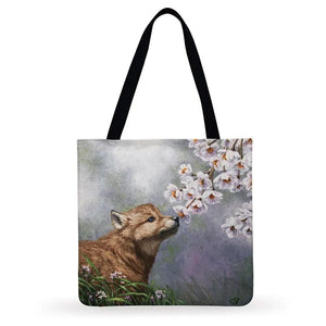 Outdoor Beach Tote Nordic Animal Painting Print Bag Foldable Shopping Bag Women Casual Tote Ladies Shoulder Bag Women Handbags