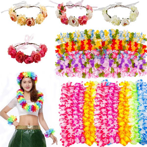 QIFU Artificial Flowers Garland Hawaiian Party Decorations Necklace Aloha Hawaii Beach Luau Summer Tropical Wedding Party Decor