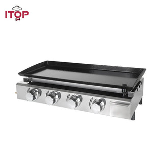 ITOP 4 Burners Gas Plancha BBQ Grills Outdoor Barbecue Tools Non-stick Cooking Hot Plates Heavy Duty Machine BBQ Griddle