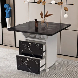 Modern Luxury Folding Dining Tables Multifunctional Storage Table Imitation Marble Texture Kitchen Breakfast Table Folding Table