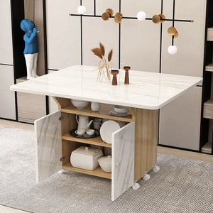 Modern Luxury Folding Dining Tables Multifunctional Storage Table Imitation Marble Texture Kitchen Breakfast Table Folding Table