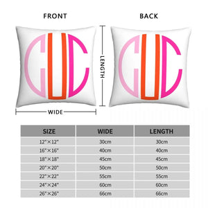 Preppy Monogram Pink Orange CUC Square Pillowcase Polyester Linen Velvet Printed Zip Decor Room Cushion Cover