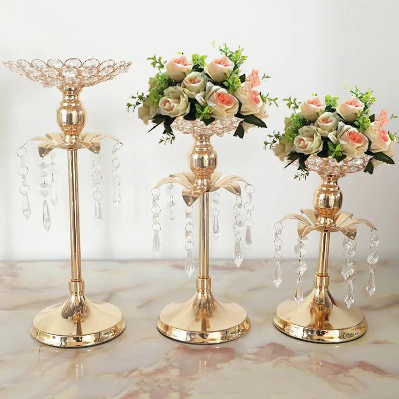 PEANDIM Gold Crystal Candle Holder Wedding Decoration Table Centerpieces Candelabra Birthday Party Flower Vase Holder Home Decor