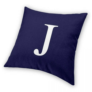 Navy Blue Basic Monogram J Square Pillowcase Polyester Linen Velvet Pattern Zip Decor Pillow Case Sofa Seater Cushion Cover 18"