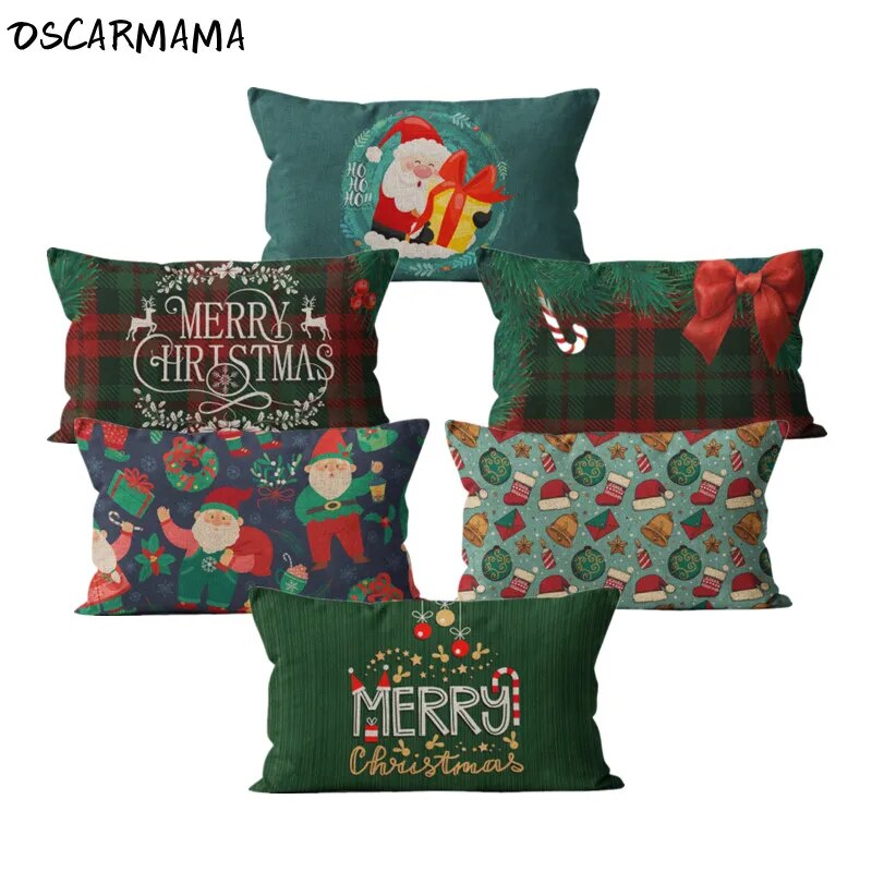 Red Green Merry Christmas Santa Designer Pattern Custom Cartoon Print Cushion Cover Pillow Case Sofa Chair Decoration Long Size