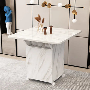 Modern Luxury Folding Dining Tables Multifunctional Storage Table Imitation Marble Texture Kitchen Breakfast Table Folding Table