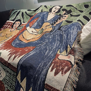 Casual Blankets Carpet Decoration Guitar woman Matisse Carpet Sofa Leisure Carpet Single Tapestry Sofa Blanket Throw Blankets