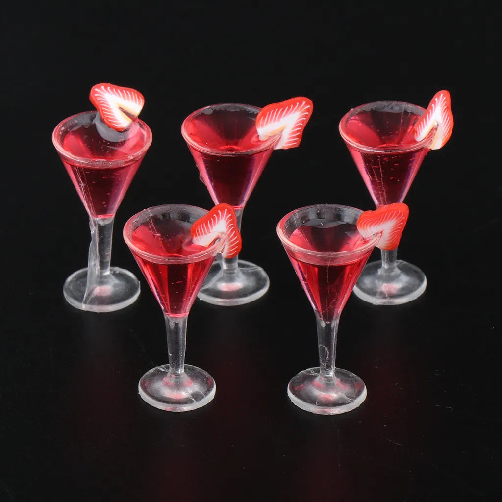 1/12 Dollhouse Miniature Cocktail Cups Glasses Wine Bottles Model for Party Pub Bar Food Decor Accessories Colorful 5/6 Pieces