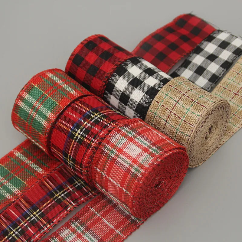 6Yards/Roll Ribbon Imitation Hemp Ribbon Wire Linen Ribbon Christmas Decoration Colorful Snowflake Plaid Christmas Ribbon