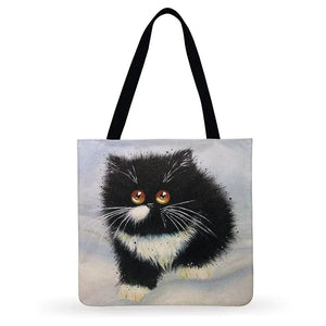 Foldable Shopping Bag Cute Kitten Painting Print Tote Bag Color Cat Casual Tote Ladies Shoulder Bag Outdoor Beach Tote Bag