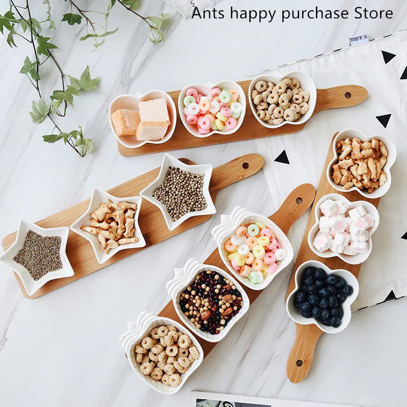 Japan Style Fruits Platter Serving Trays Creative Ceramic Dish Plates for Snacks/Nuts/Desserts Eco Natural Bamboo Tray