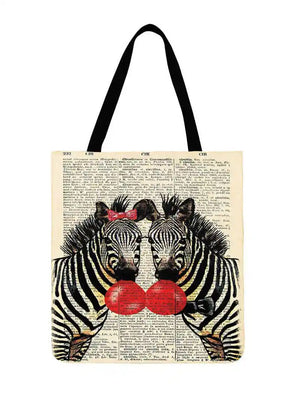 Ladies Shoulderbag Retro Animal Printed Tote Bag Linen Fabric Bag Casual Foldable Shopping Bag Outdoor Beach Bag Daily Hand Bag