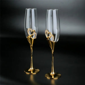 200ml Crystal Champagne Glasses Couple Wedding Gift Party Glass Crystal Glasses Bar Supplies Stemware Golden Wine Glasses Set