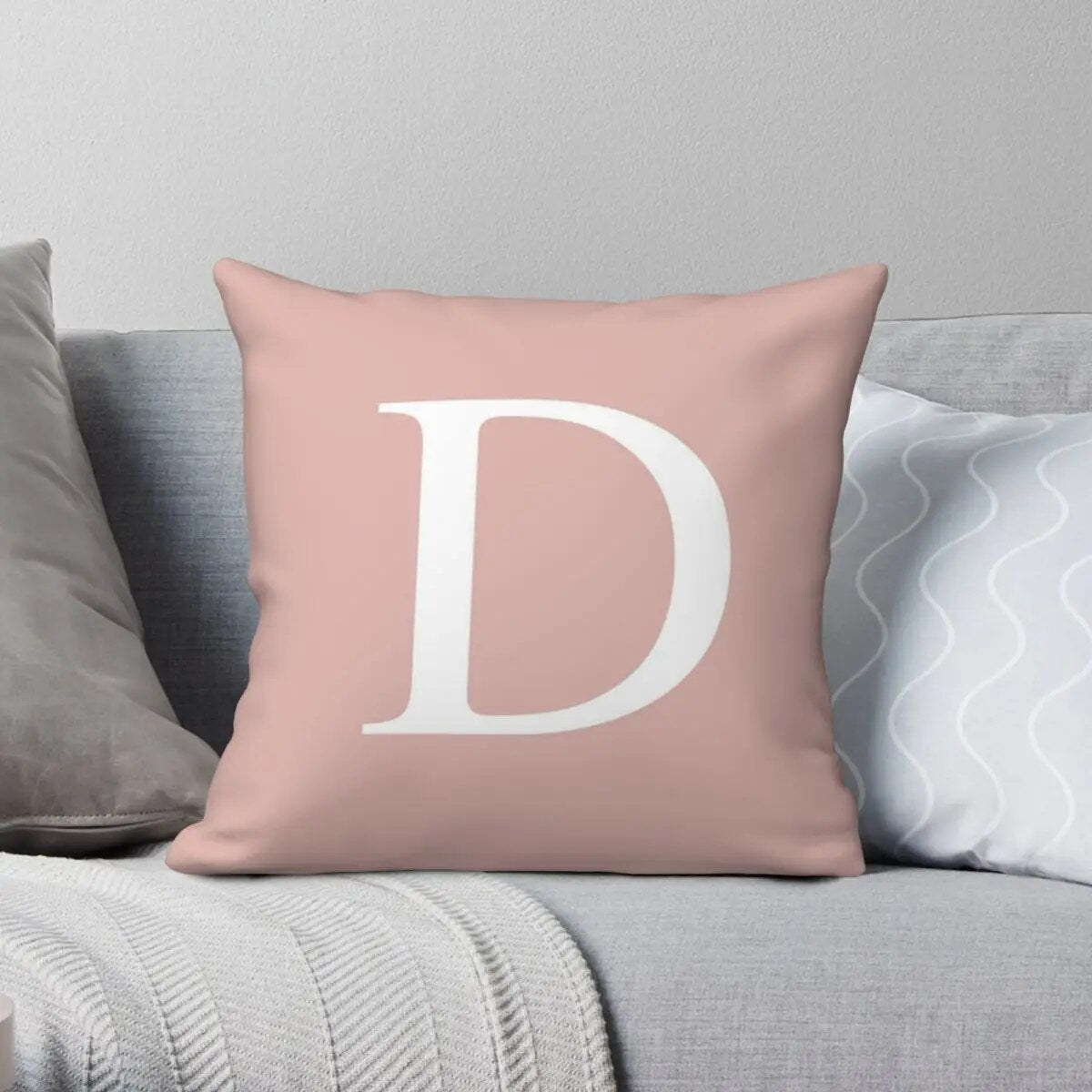 Rose Gold Basic Monogram D Square Pillowcase Polyester Linen Velvet Creative Zip Decor Room Cushion Case