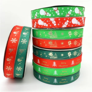 5Yards/Lot 25mm Grosgrain/Polyester Ribbon Bronzing Ribbon Printed Christmas Ribbon For Christmas Decoration DIY Sewing Fabric