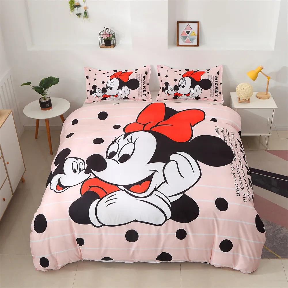 Disney Mickey Minnie Mouse Bedding Set Double Queen King Cartoon Duvet Cover Set Single Twin Bedclothes For Child Kid Girl Boy