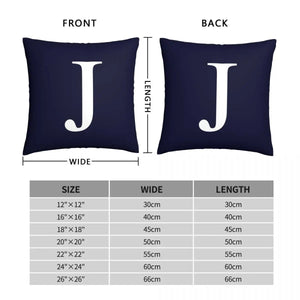 Navy Blue Basic Monogram J Square Pillowcase Polyester Linen Velvet Pattern Zip Decor Pillow Case Sofa Seater Cushion Cover 18"