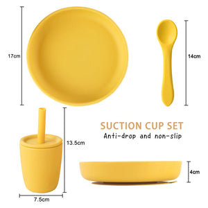 Food Grade Silicone Dining Appliance Feeding Soild Food Plates Sucker Dishes Sippy Cup Water Bottle Spoons Children's Tableware