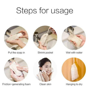 1PC Exfoliating Soap Bag Massage Handbag Bathing Horny Anti-Slip Sleeve Natural Cotton and Linen Bathroom Products Foamed Net