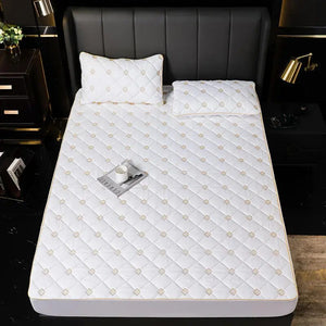 Embroidery Bed Mattress Cover Fitted Sheet Protector Pad Bed Linens with Elastic Band Quilted Thick Warm Customized Size