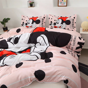 Disney Mickey Minnie Mouse Bedding Set Double Queen King Cartoon Duvet Cover Set Single Twin Bedclothes For Child Kid Girl Boy