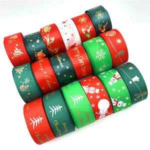 5yards 1" (25mm) Bronzing Christmas Ribbon Grosgrain/Polyester Ribbon For Christmas Decoration DIY Sewing Christmas Art Craft