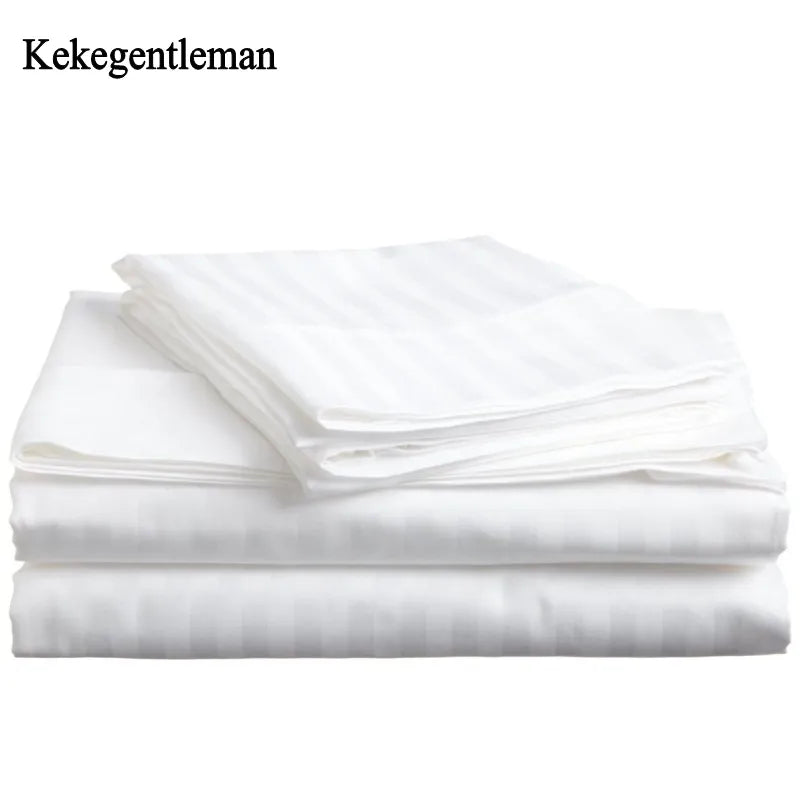 100% Cotton bedding set  satin strip Luxury White Hotel bed linen Twin Queen Full King Size Duvet cover&Fitted sheet&Pillowcase