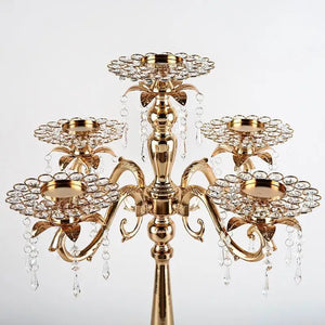 PEANDIM Gold Candelabra 5 arms Candle Holders Luxury Table Candlestick With Crystal Pendants Wedding Engagement Party Decoration