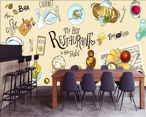 Custom large wallpaper HD Hand Drawn Restaurant Gourmet Dining Wall Photo mural Wallpaper papel de parede para quarto beibehang