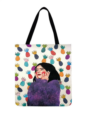 Ladies Shoulder Bag Painting Art Gril Printed Tote Bags For Women Casual Beach Bag Linen Fabric Reusable Shopping Bag 40*42cm