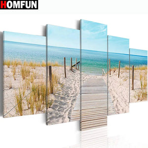 HOMFUN 5pcs Full Square/Round Drill 5D DIY Diamond Painting "Coastal" Multi-picture Combination Embroidery 5D Decor A14793