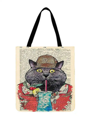 Ladies Shoulderbag Retro Animal Printed Tote Bag Linen Fabric Bag Casual Foldable Shopping Bag Outdoor Beach Bag Daily Hand Bag