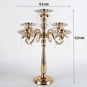 PEANDIM Gold Candelabra 5 arms Candle Holders Luxury Table Candlestick With Crystal Pendants Wedding Engagement Party Decoration