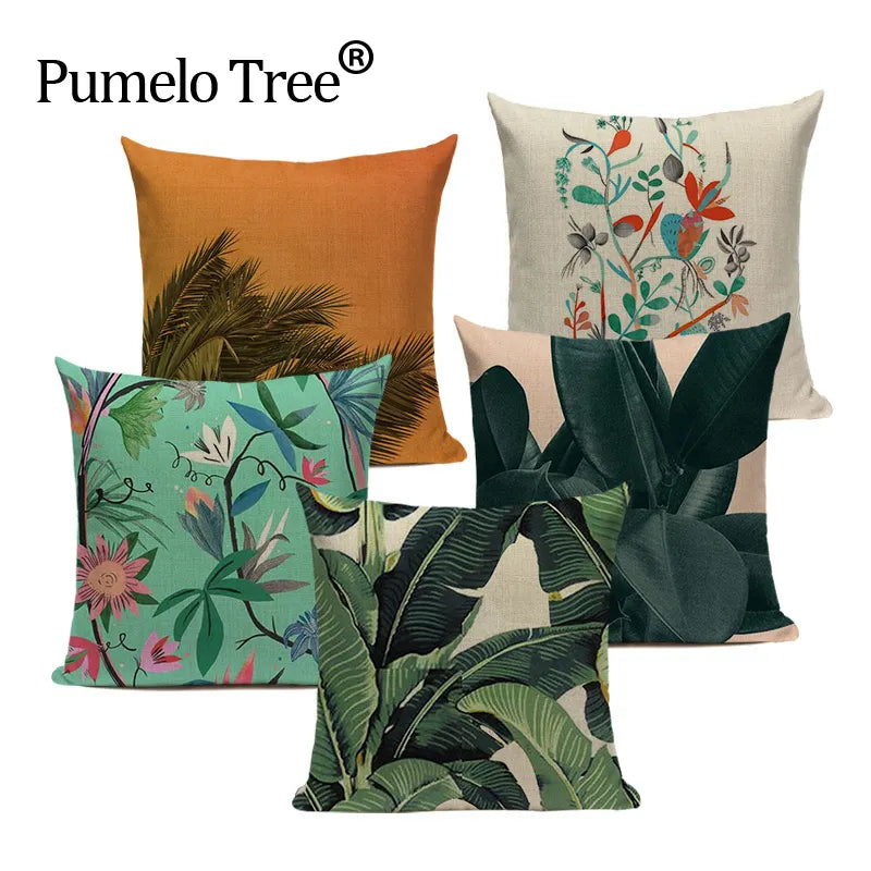 Tropical print throw outlet pillows