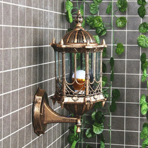 Antique Exterior Wall Light Fixture Aluminum Glass Lantern Outdoor Garden Lamp