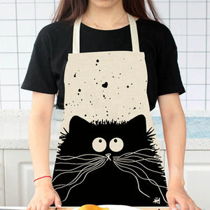 Cute Cartoon Cat Print Kitchen Apron Waterproof Apron Cotton Linen Wasy to Clean Home Tools 12 Styles to Choose From