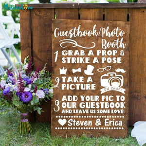 Guest Book Photo Booth Customized Name Cute Design Wedding Reception Sign Welcome Board Sticker Decal B880