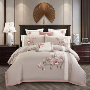 Luxury Egyptian Cotton Classical  Chic Embroidery Bedding set US Queen King size Bed set Bed sheet set Pillowcase parrure de lit