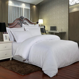 100% Cotton bedding set  satin strip Luxury White Hotel bed linen Twin Queen Full King Size Duvet cover&Fitted sheet&Pillowcase